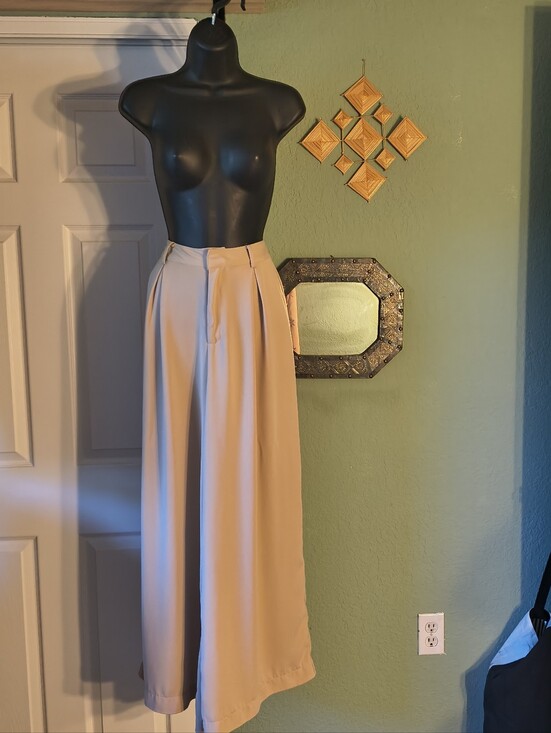 tronjari Pants - Tronjari Camel Tan High Waisted Pleated Wide Leg Trouser Size S